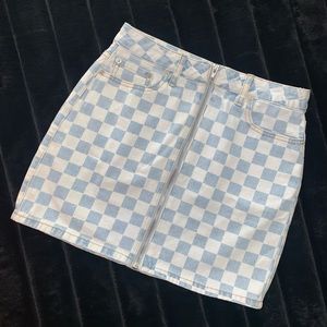Checkered Denim Skirt